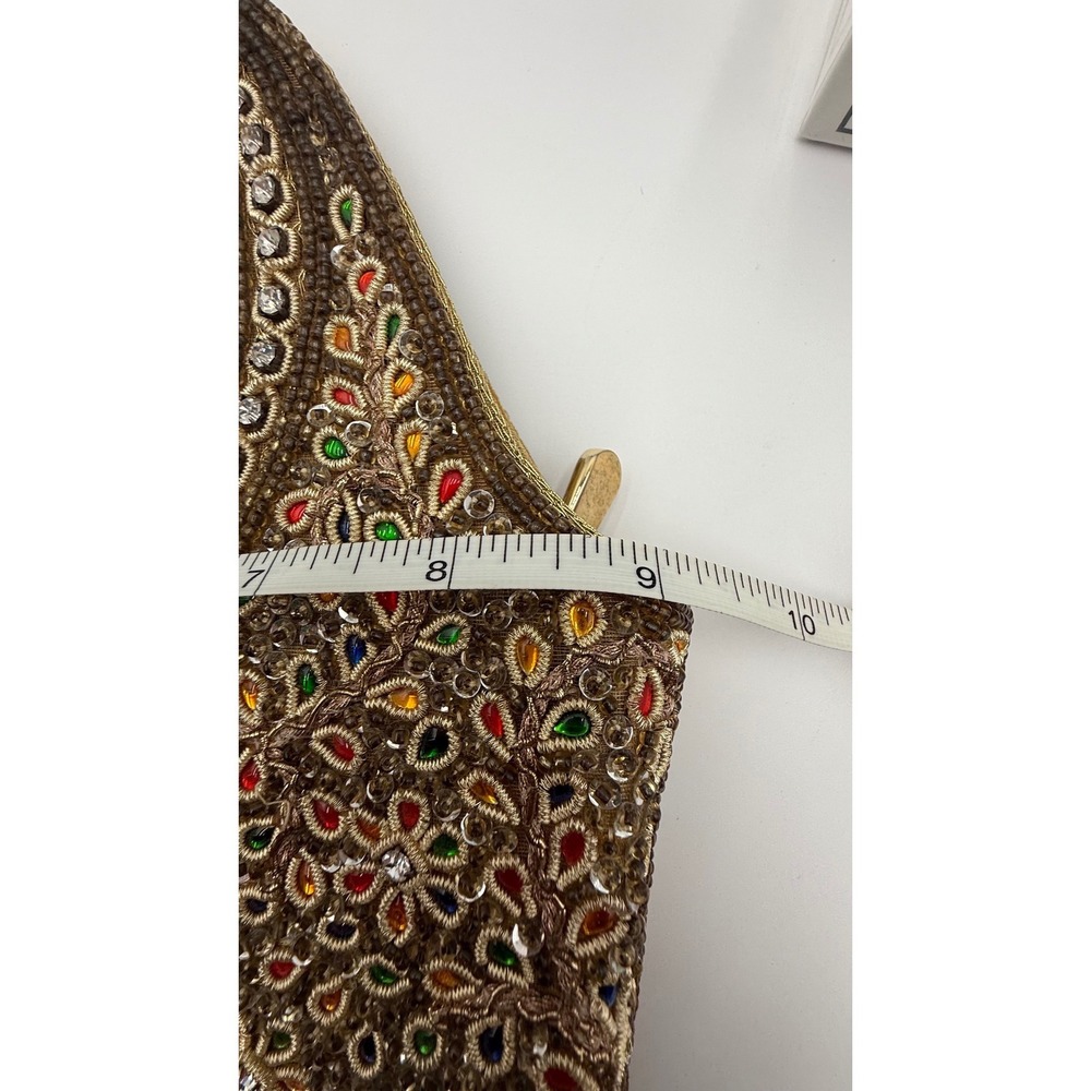 Mochi Hand-Beaded Zardosi Evening Bag - Metallic Gold with Multi-Color Accents - Picture 8 of 9